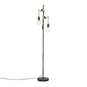 Rustikálna stojaca lampa čierna s drevom 2-svetlá - Dami vyobraziť