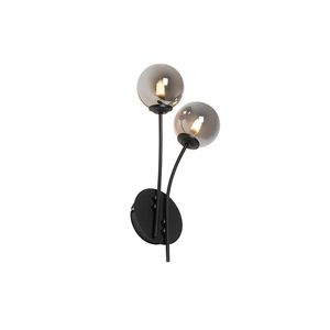 Moderná nástenná lampa čierna 2-svetlá s dymovým sklom - Atény vyobraziť