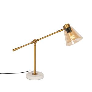 Stolná lampa v štýle Art Deco bronzová s mramorom a jantárovým sklom - Nina vyobraziť