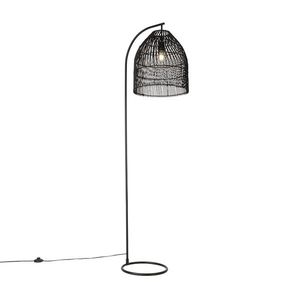 Rustikálna stojaca lampa čierna s ratanom - Sam vyobraziť