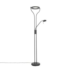 Moderná stojaca lampa čierna s ramenom na čítanie vrátane LED a stmievača - Divo vyobraziť