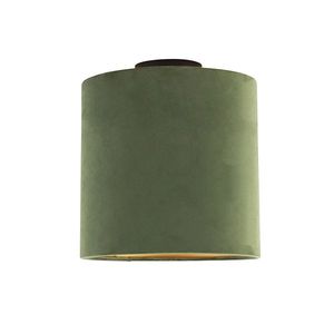 Stropné svietidlo s tienidlom z zamatu zelené so zlatom 25 cm - Combi Black vyobraziť