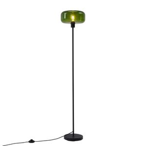 Retro stojacia lampa čierna so zeleným sklom - Bizle vyobraziť