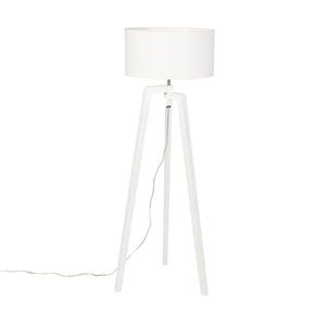 Stojaca lampa trojnožka biela drevo s bielym tienidlom 50 cm - Puros vyobraziť