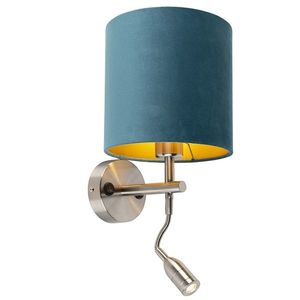 Oceľová nástenná lampa s lampou na čítanie a zamatovým tienidlom 20/20/20 modrá vyobraziť