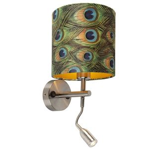 Moderná nástenná lampa oceľ s lampou na čítanie a zamatovým tienidlom 20/20/20 Peacock - zlatá vyobraziť