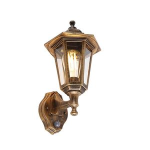Klasická vonkajšia nástenná lampa starožitné zlato s pohybovým senzorom - New Haven vyobraziť