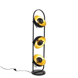 Priemyselná stojaca lampa čierna so zlatom 3-svetlo - Magnax vyobraziť