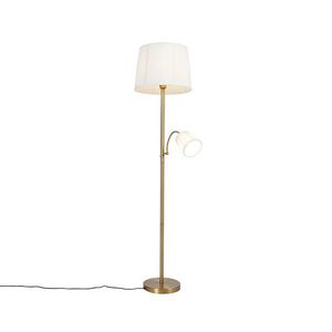 Klasická stojaca lampa bronzová s tienidlom z látky biela s lampou na čítanie - Retro vyobraziť