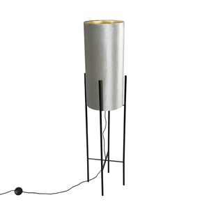 Moderná stojaca lampa čierna s plyšovým sivým tienidlom - Rich vyobraziť