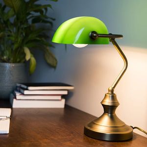 Klasická stolná lampa/notárska lampa bronzová so zeleným sklom - Banker vyobraziť