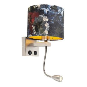 Nástenná lampa z ocele s plyšovým tienidlom s kvetmi so zlatom - Brescia vyobraziť