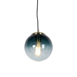 Závesné svietidlo v štýle Art Deco mosadz s oceánskym modrým sklom 20 cm - Pallon vyobraziť