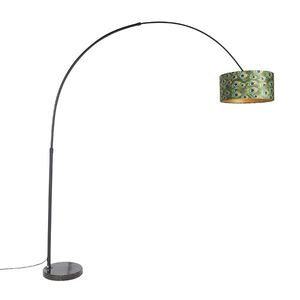 Botanická oblúková lampa čierna zamatový tienidlo s motívom páva 50 cm - XXL vyobraziť