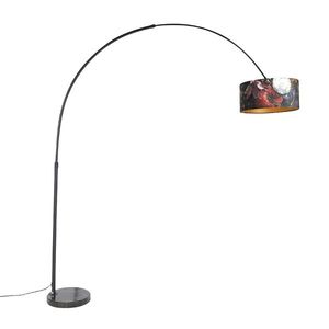 Oblúková lampa čierna zamatový tienidlo s kvetinovým vzorom 50 cm - XXL vyobraziť
