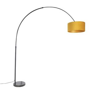 Oblúková lampa čierna s plyšovým tienidlom okrový žltý so zlatom 50 cm - XXL vyobraziť
