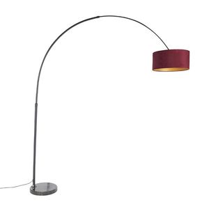 Oblúková lampa čierna zamatový tienidlo červená so zlatom 50 cm - XXL vyobraziť