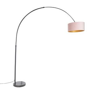 Oblúková lampa čierna zamatový tienidlo ružový so zlatom 50 cm - XXL vyobraziť