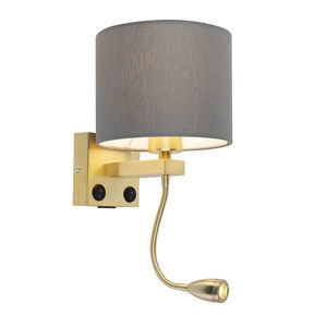 Art Deco nástenná lampa zlatá s USB a sivým tienidlom - Brescia vyobraziť