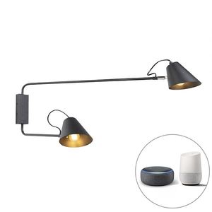 Inteligentná nástenná lampa čierna 2-svetlá nastaviteľná vrátane Wifi A60 - Lune vyobraziť