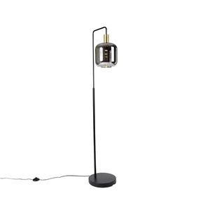 Stojaca lampa čierna so zlatom a dymovým sklom vrátane PUCC - Zuzanna vyobraziť