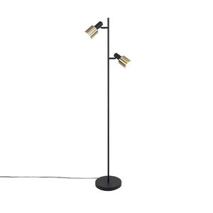 Dizajnová stojaca lampa čierna so zlatom 2-svetlo - Stijn vyobraziť
