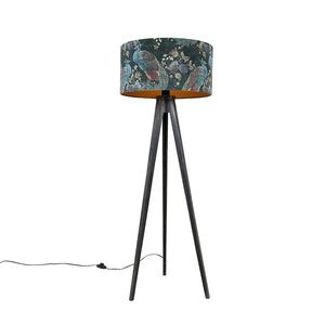 Stojaca lampa trojnožka čierna s tienidlom páv 50 cm - Tripod Classic vyobraziť