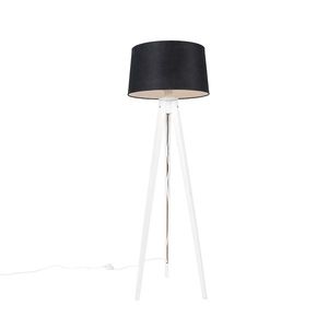 Moderný trojnohý biely s čiernym ľanovým tienidlom 45 cm - Tripod Classic vyobraziť