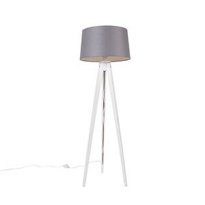 Moderný trojnohý stojan biely s tienidlom z ľanu tmavosivý 45 cm - Tripod Classic vyobraziť