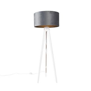 Moderná stojaca lampa trojnožka biela s sivým zamatovým tienidlom 50 cm - Tripod Classic vyobraziť