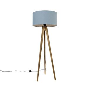 Rustikálny trojnohý vintage drevený s bledomodrým tienidlom 50 cm - Tripod Classic vyobraziť