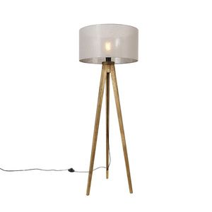 Rustikálny trojnohý vintage drevený s hnedým tienidlom 50 cm - Tripod Classic vyobraziť