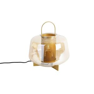 Stolná lampa v štýle Art Deco zlatá s jantárovým sklom 30 cm - Kevin vyobraziť