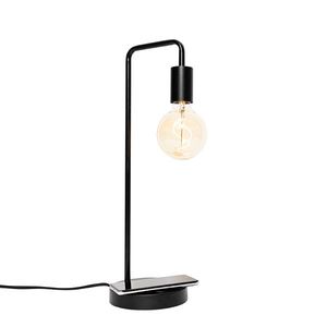 Moderná stolová lampa čierna s bezdrôtovým nabíjaním - Facil vyobraziť