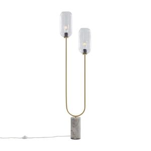Stojaca lampa v štýle Art Deco mosadz s čírym sklom 2-svetlo - Rid vyobraziť