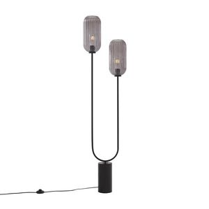 Art Deco stojaca lampa čierna s dymovým sklom 2-svetlo - Rid vyobraziť