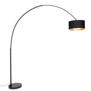 Moderná oblúková stojaca lampa čierna s dvojitým tienidlom čiernym so zlatom - XXL vyobraziť