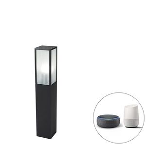 Inteligentná stojaca vonkajšia lampa čierna s rebrovaným sklom 80 cm vrátane WiFi A60 - Charlois vyobraziť