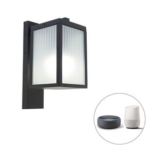 Inteligentná vonkajšia nástenná lampa čierna s rebrovaným sklom vrátane Wifi A60 - Charlois vyobraziť