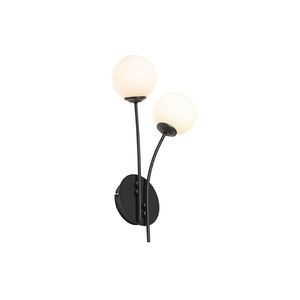 Moderná nástenná lampa čierna s opálovým sklom 2-svetlo - Atény vyobraziť