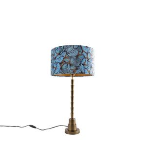Art Deco stolná lampa bronzová s zamatovými tienidlom s motýľom 35 cm - Pisos vyobraziť