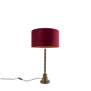 Art Deco stolná lampa bronzová s tienidlom z červeného zamatu 35 cm - Pisos vyobraziť