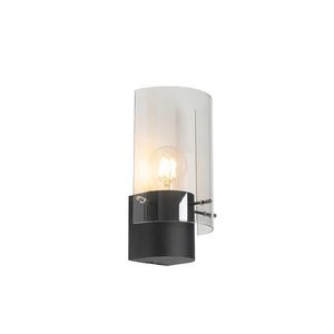 Vintage nástenná lampa čierna s dymovým sklom - Vidra vyobraziť