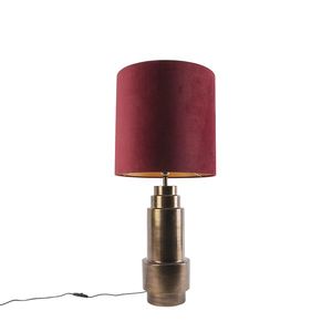 Stolná lampa v štýle Art Deco bronzová s tienidlom z zamatu červenej farby so zlatom 40 cm - Bruut vyobraziť