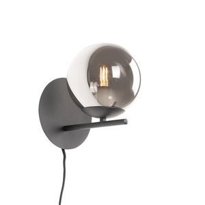 Art Deco nástenná lampa čierna a dymové sklo - Flore vyobraziť