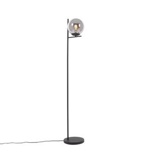 Art Deco stojaca lampa čierna s dymovým sklom - Flore vyobraziť