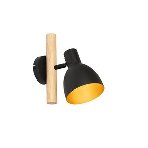 Rustikálna nástenná lampa čierna s drevom - Flint vyobraziť