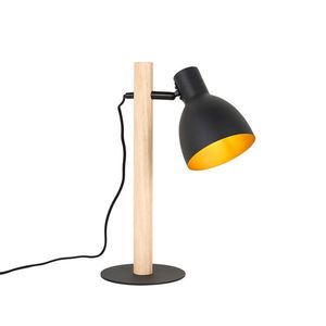 Rustikálna stolná lampa čierna s drevom - Flint vyobraziť