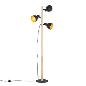 Rustikálna stojaca lampa čierna s dreveným povrchom 3-svetlo - Flint vyobraziť