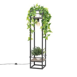 Priemyselná stojaca lampa čierna s drevenými prvkami - Cage Rack vyobraziť